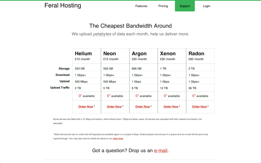 Screenshot of the Feral Hosting website as featured on seedboxgui.de