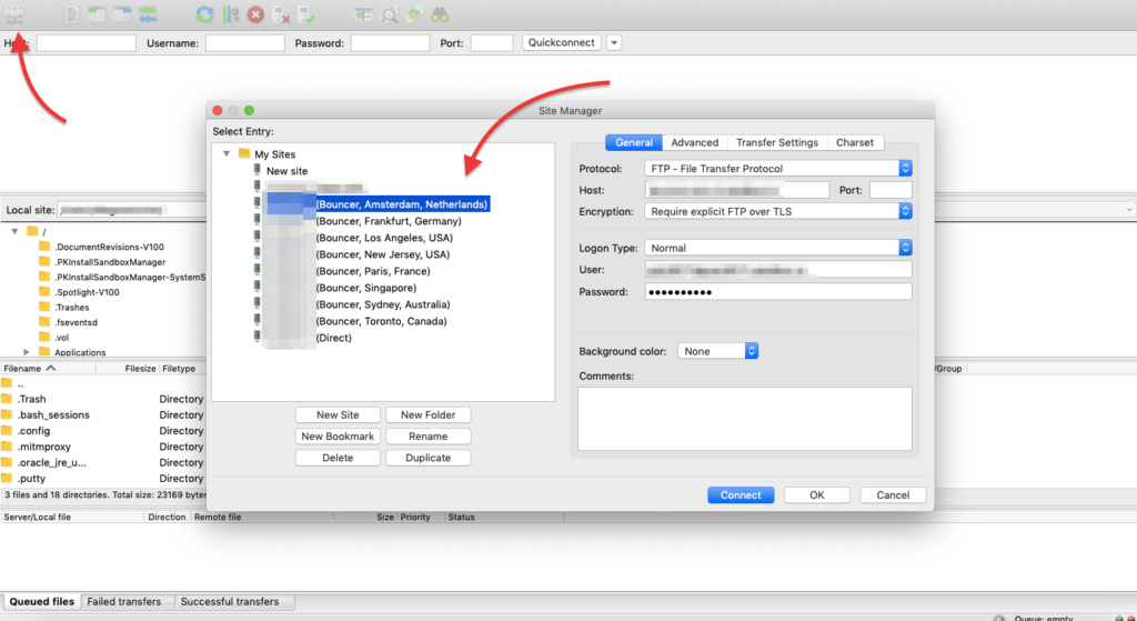 Filezzila FTP manager