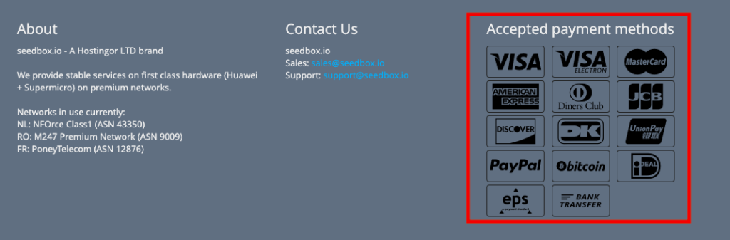 SeedboxIO payment methods