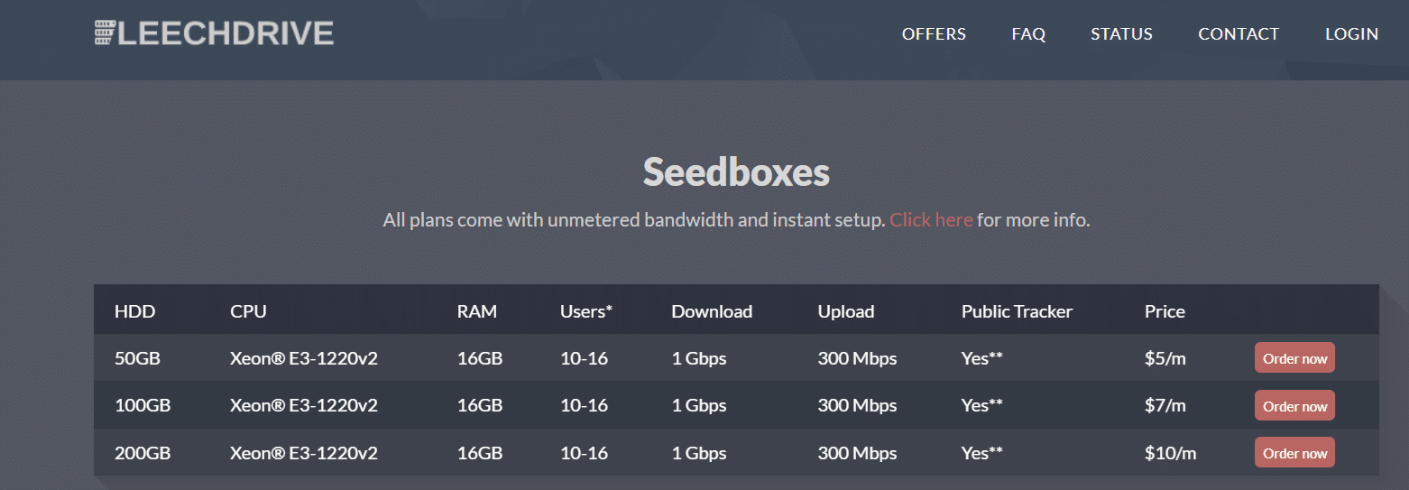 Screenshot of  Seedbox Plan 1
